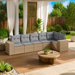Beige 6-Piece Modular Garden Sofa Set with Cushions