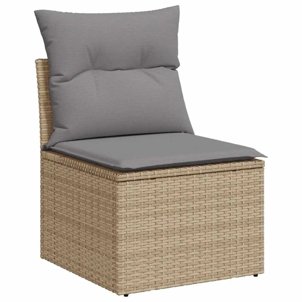Garden Sofa Set 6 Piece Outdoor Furniture Beige Poly Rattan with Cushions