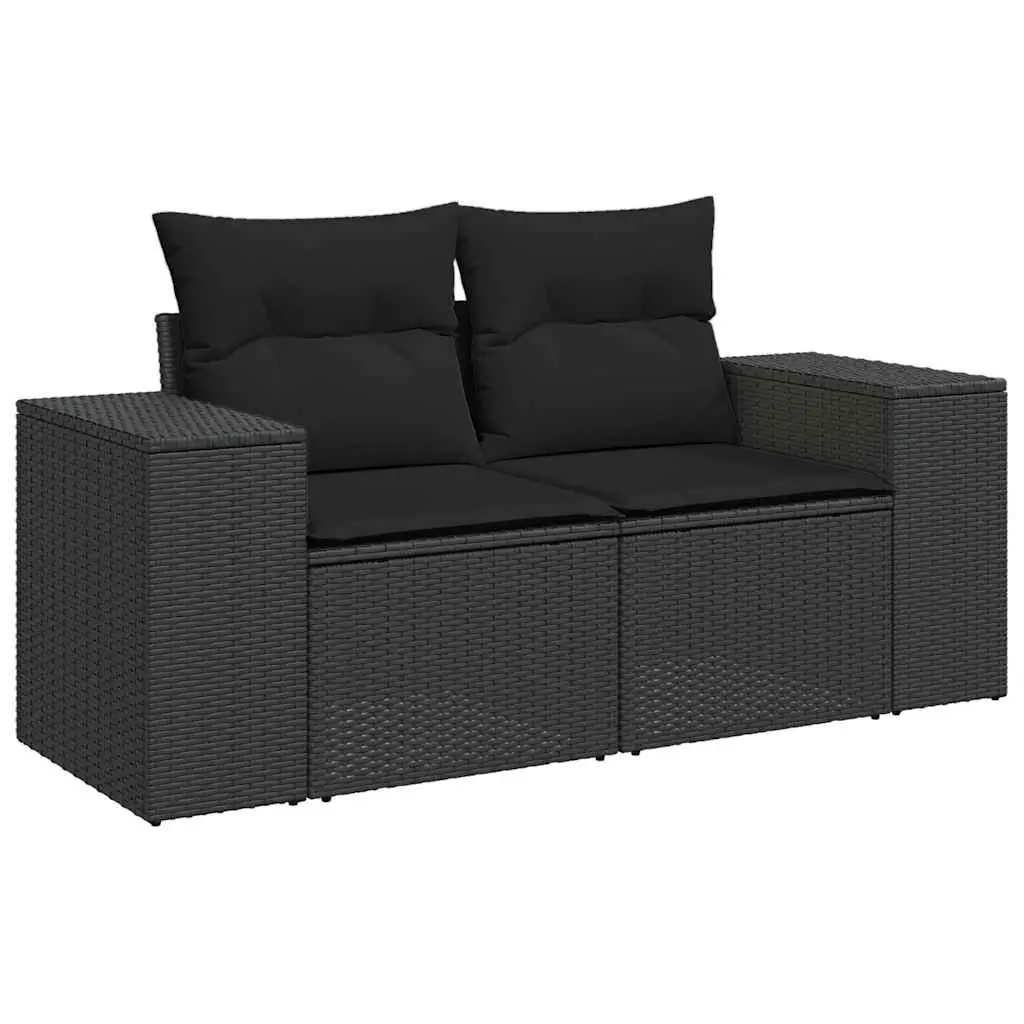 Garden Sofa Set 6 Piece Outdoor Furniture Black Poly Rattan Modular Patio Lounge