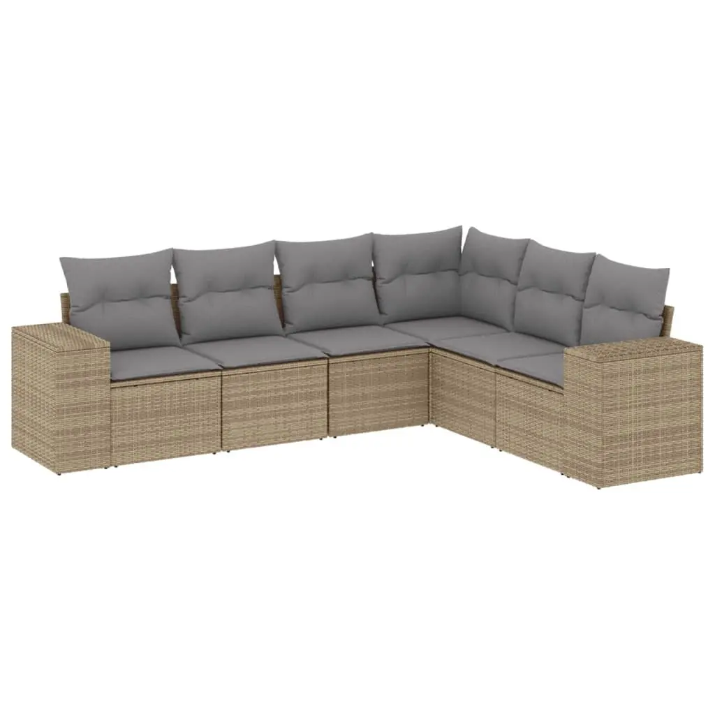 Outdoor Garden Sofa Set 6 Piece Modular Patio Furniture Beige Cushions
