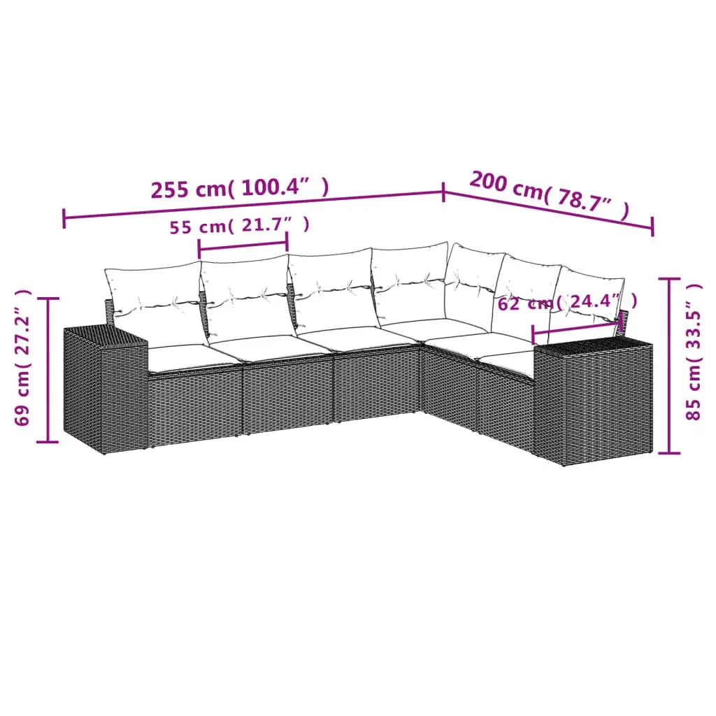 Outdoor Garden Sofa Set 6 Piece Modular Patio Furniture Beige Cushions