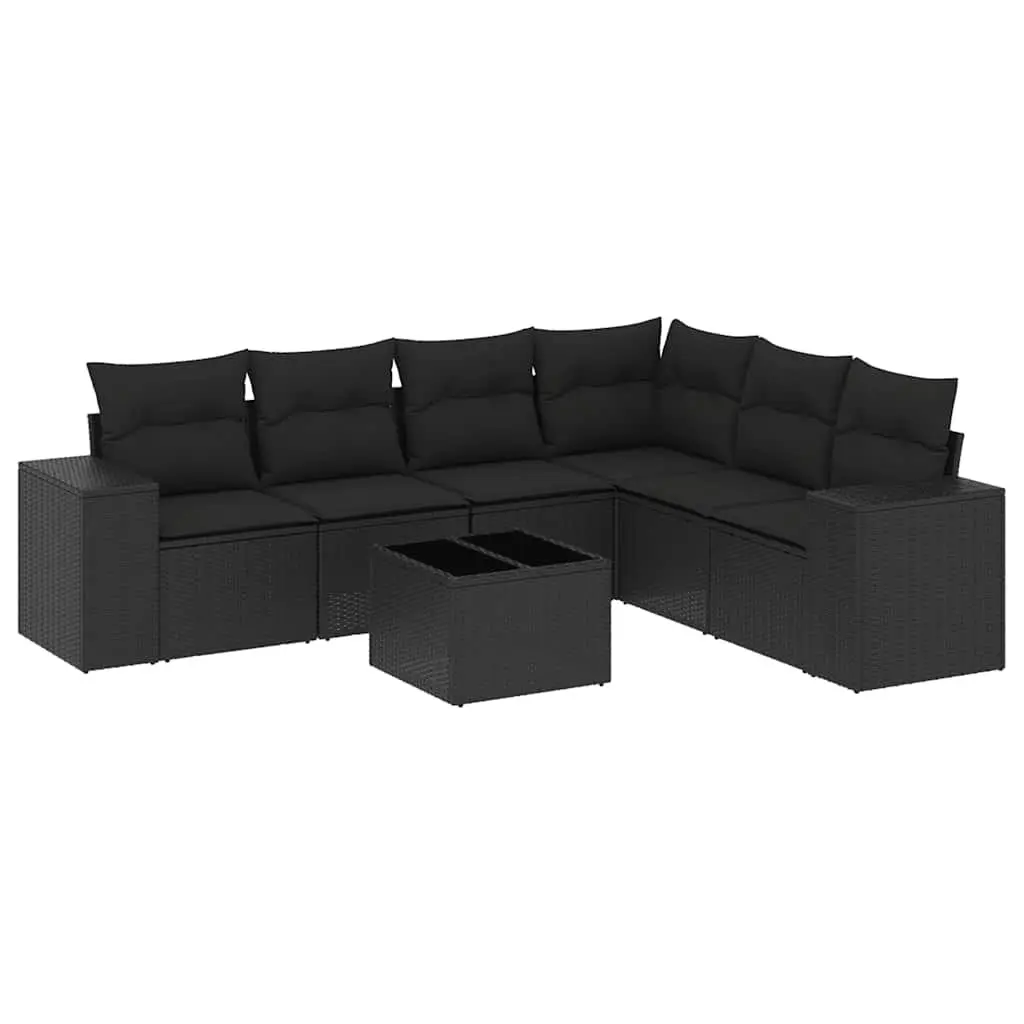7 Piece Garden Sofa Set Outdoor Patio Furniture Black Poly Rattan with Cushions