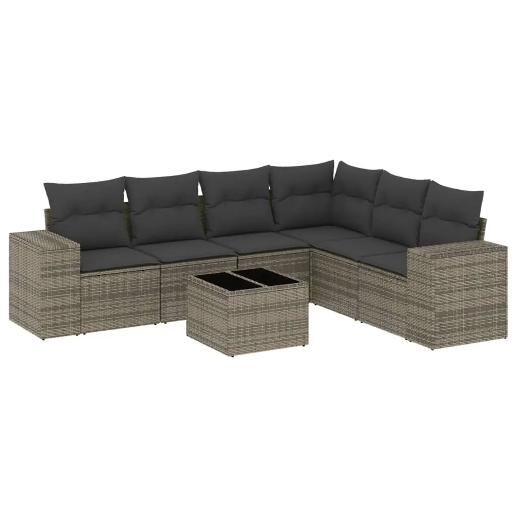 Garden Sofa Set 7 Piece Outdoor Furniture Grey Poly Rattan Patio Seating Modular