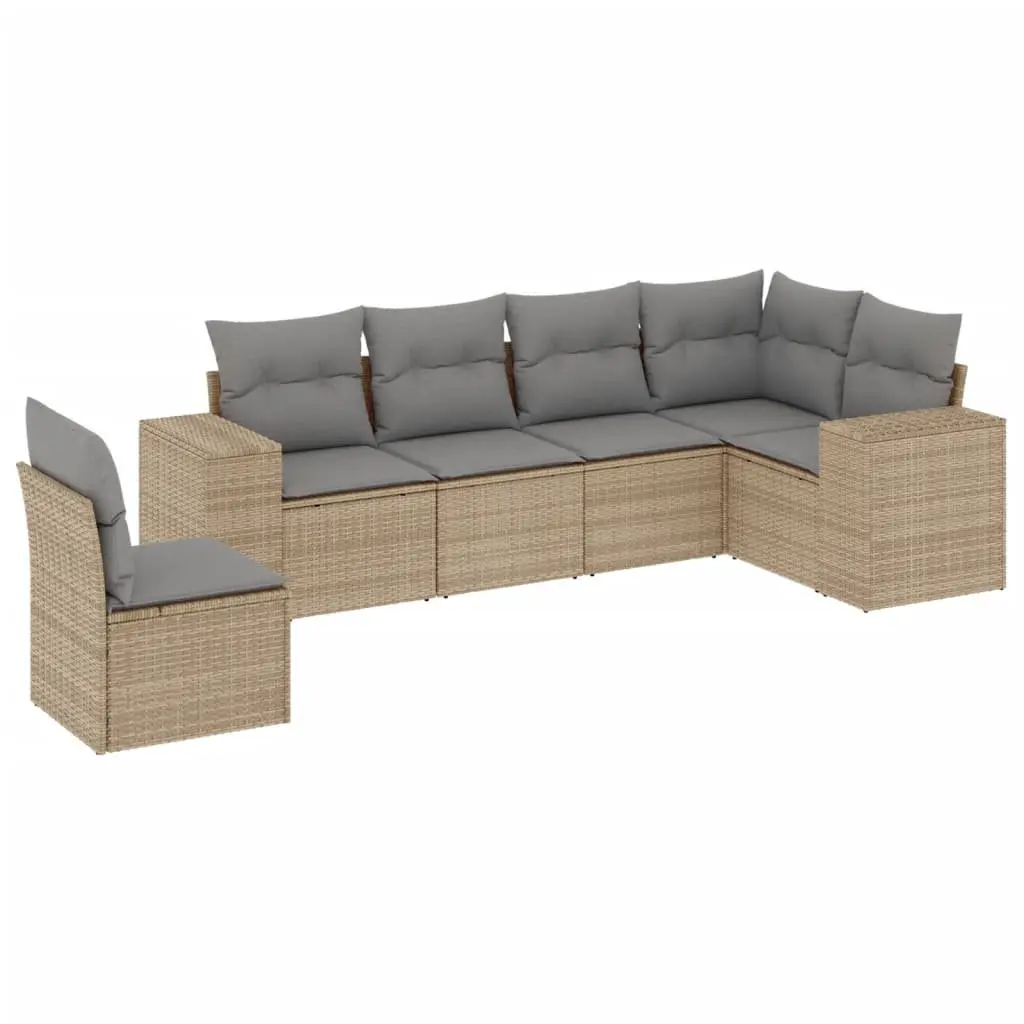 Modular Outdoor Patio Sofa Set 6 Piece Durable PE Rattan Beige Cushions