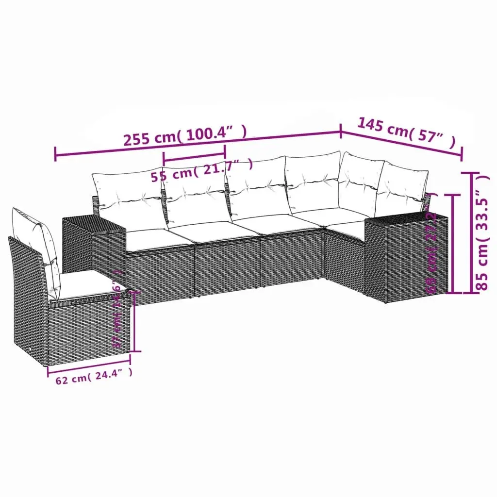 Modular Outdoor Patio Sofa Set 6 Piece Durable PE Rattan Beige Cushions
