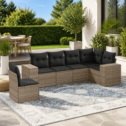 Garden Sofa Set 6 Piece Outdoor Furniture Grey Cushions Modular Patio Seating