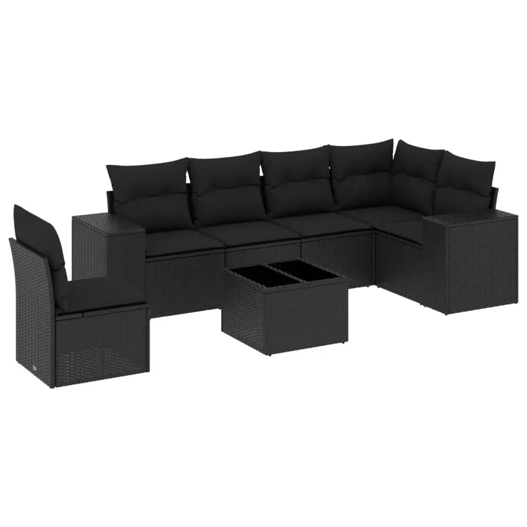Outdoor Garden Sofa Set 7 Piece Patio Furniture with Cushions Modular Black