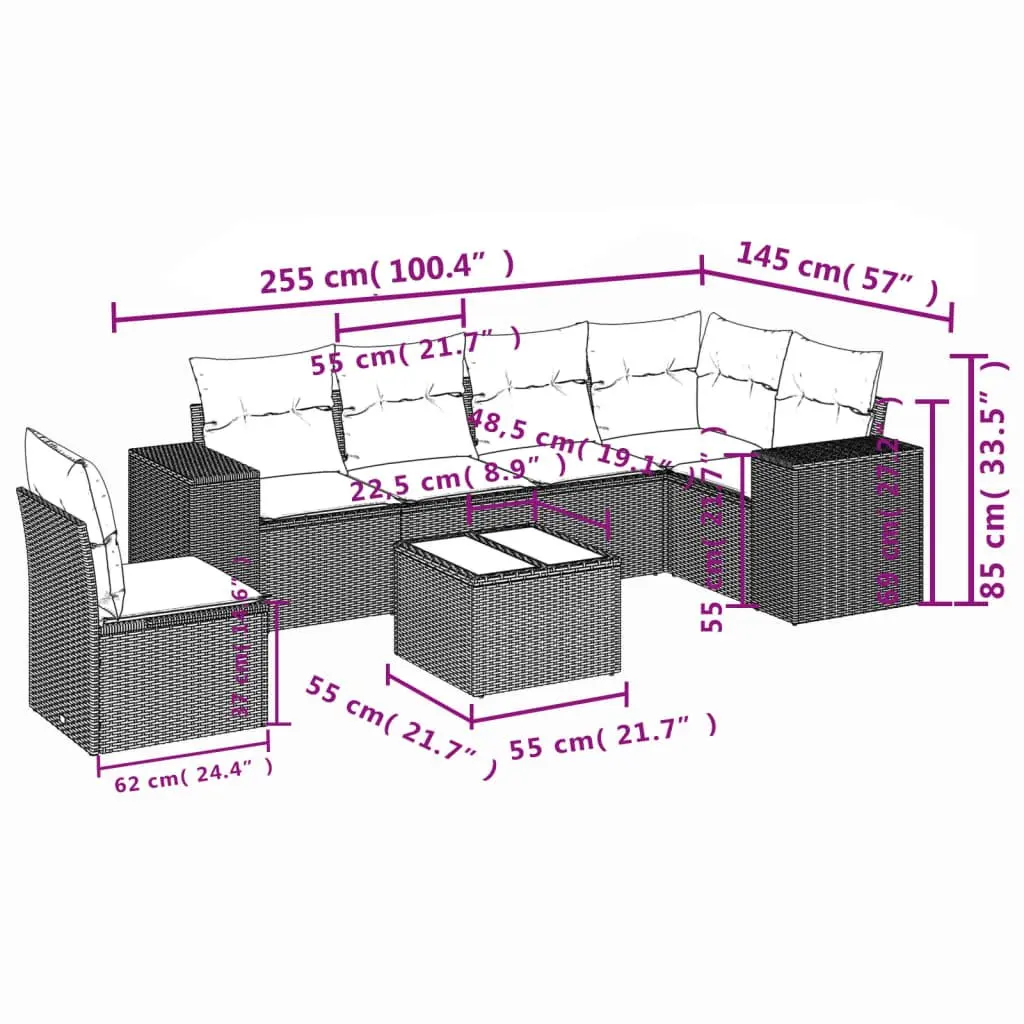 Outdoor Garden Sofa Set 7 Piece Patio Furniture with Cushions Modular Black