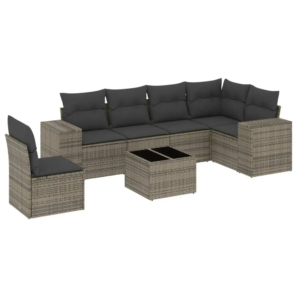 Garden Sofa Set Modular 7 Piece Grey Poly Rattan Outdoor Furniture