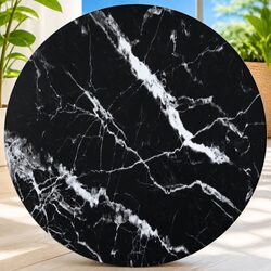 Tempered Glass Table Top Round Black Marble Design Dining Coffee Tables 50cm