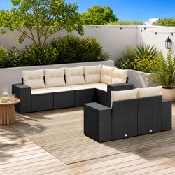 Garden Sofa Set 7 Piece Outdoor Furniture Patio Lounge Black Poly Rattan
