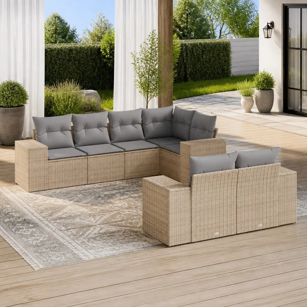 7 Piece Modular Outdoor Garden Sofa Set with Cushions Beige