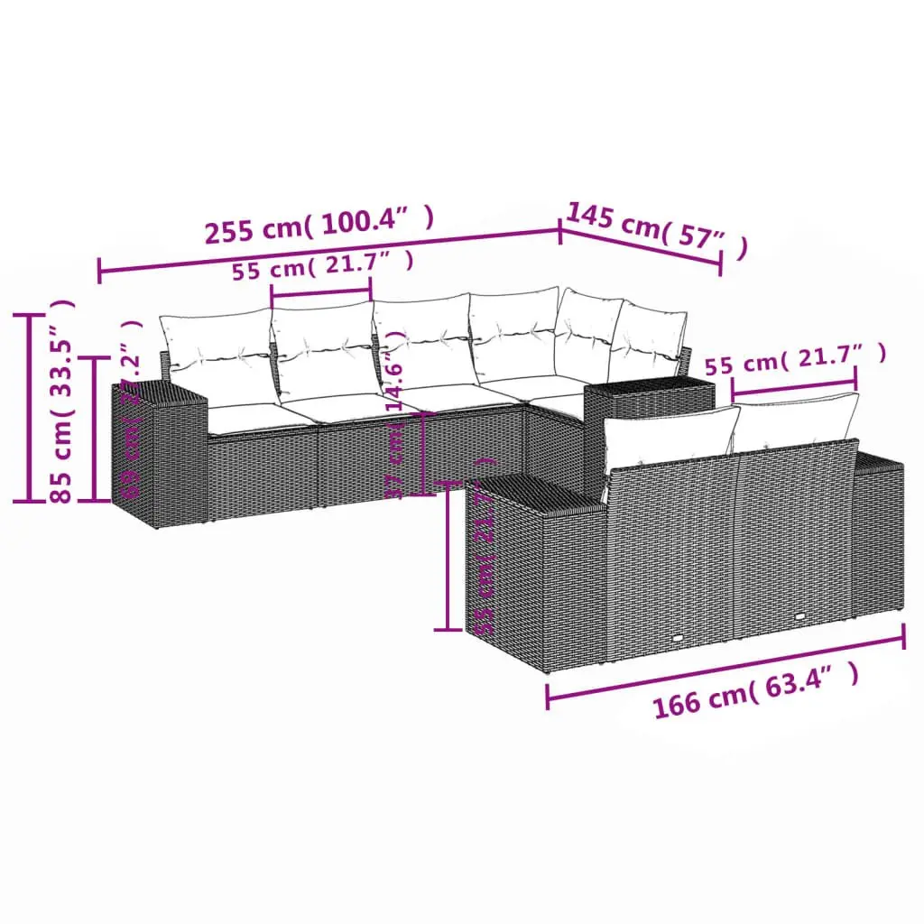 7 Piece Modular Outdoor Garden Sofa Set with Cushions Beige