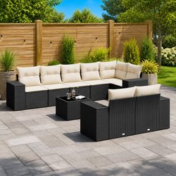 9 Piece Outdoor Garden Sofa Set with Cushions Black Patio Furniture