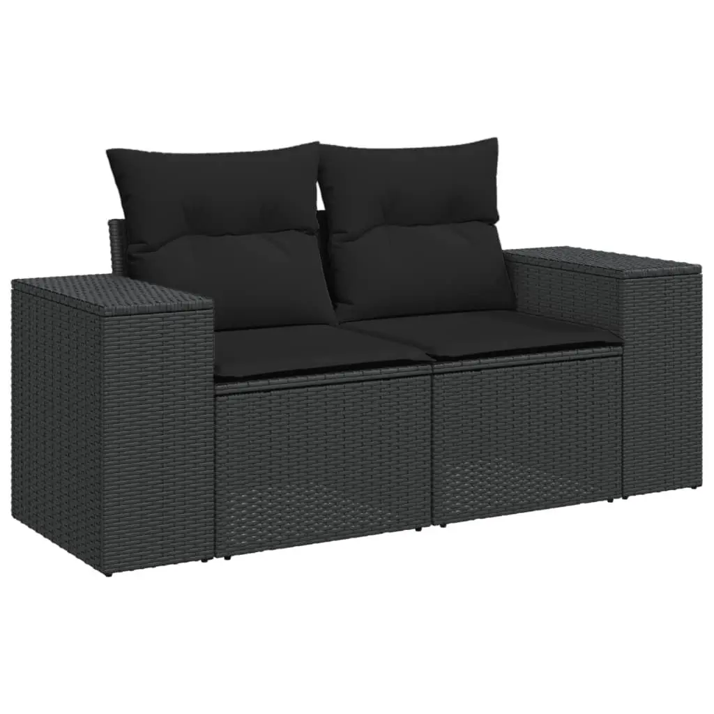Garden Sofa Set 9 Piece Outdoor Furniture with Cushions Black Poly Rattan Patio