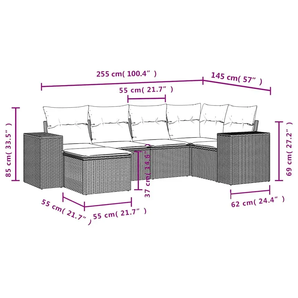 6 Piece Black Outdoor Sofa Set
