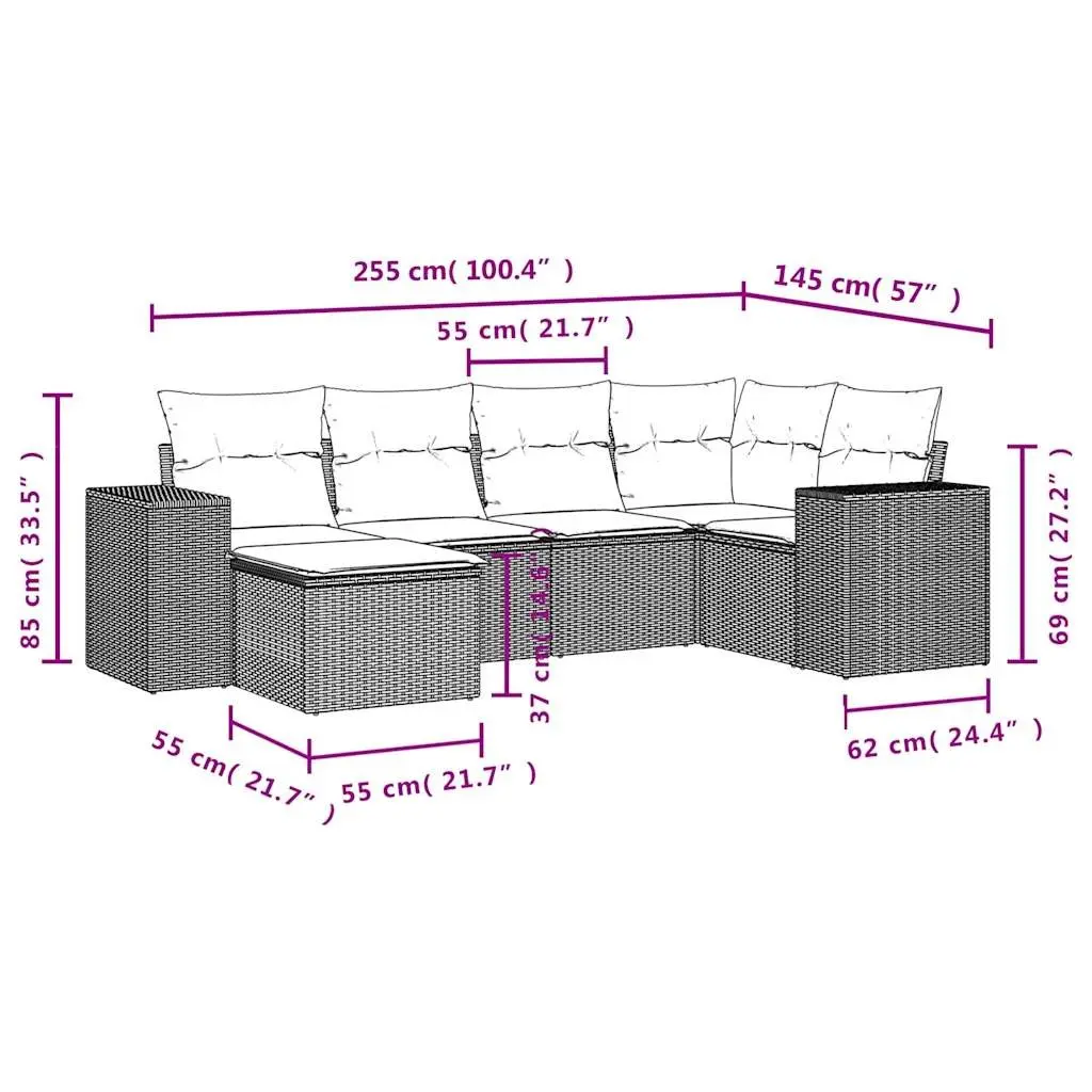 Garden Sofa Set 6 Piece Outdoor Furniture Patio Lounge Grey Cushioned Modular
