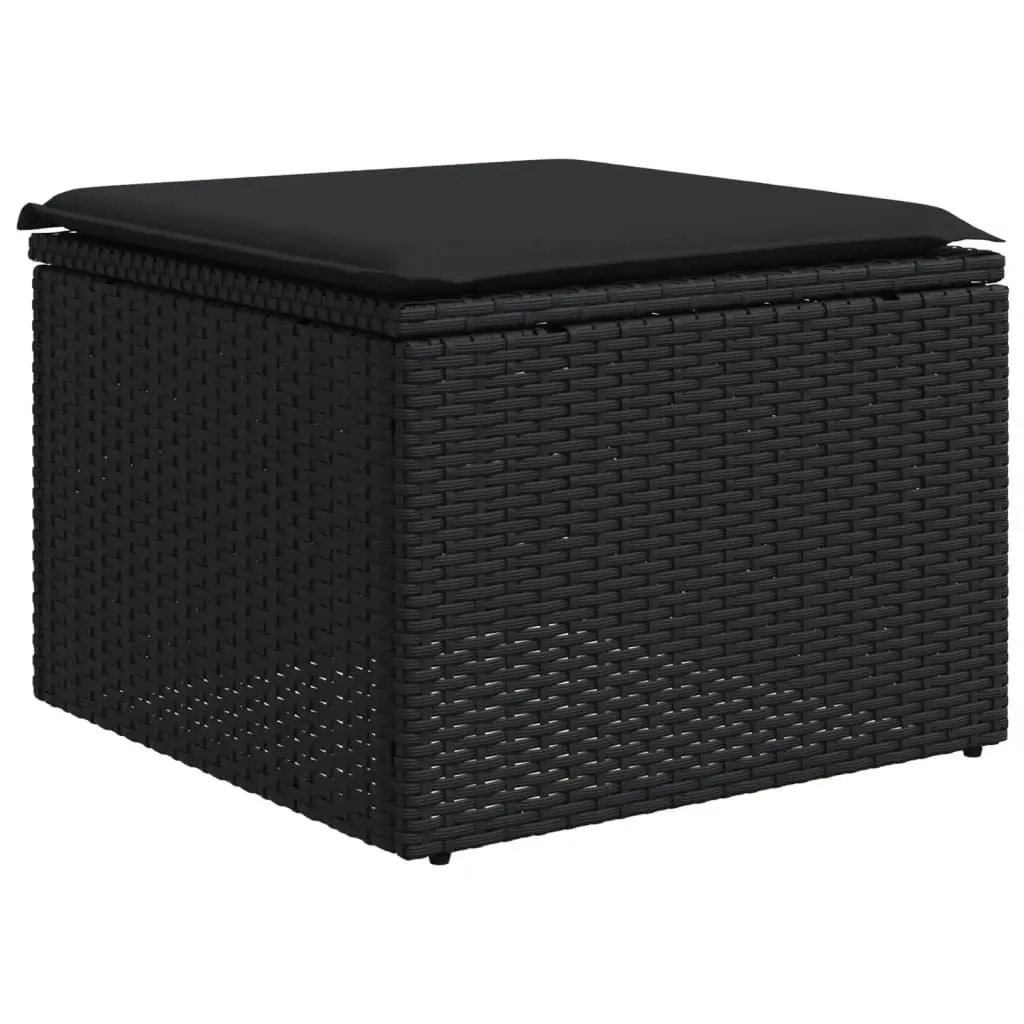 Outdoor Garden Sofa Set 8 Piece Modular Black Poly Rattan Patio Seating with Thick Cushions and Tempered Glass Table