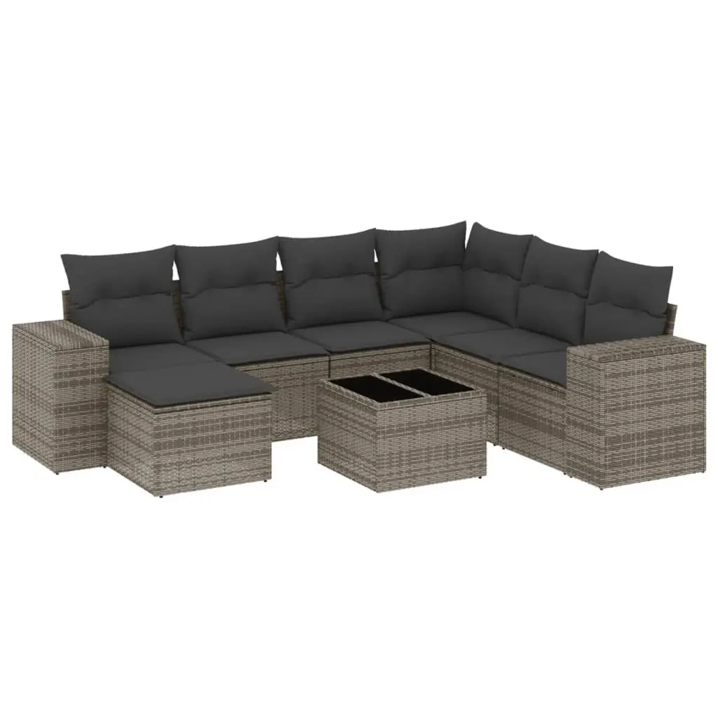 Garden Sofa Set 8 Piece Outdoor Furniture Grey Poly Rattan Cushions Patio