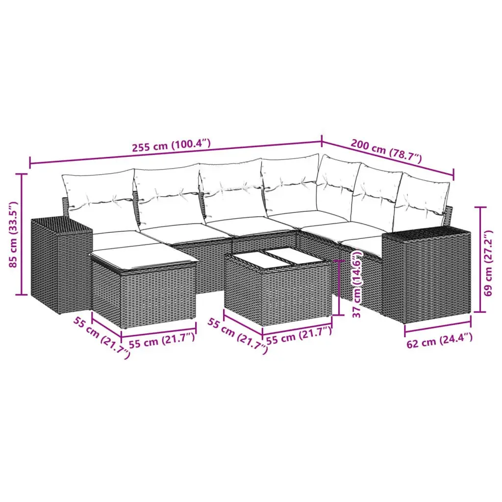 Garden Sofa Set 8 Piece Outdoor Furniture Grey Poly Rattan Cushions Patio