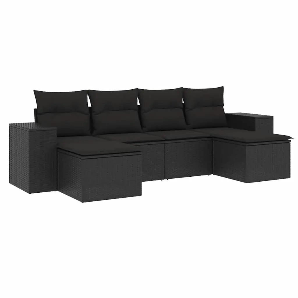 Garden Sofa Set 6 Piece Outdoor Furniture Black Poly Rattan Patio Lounge with