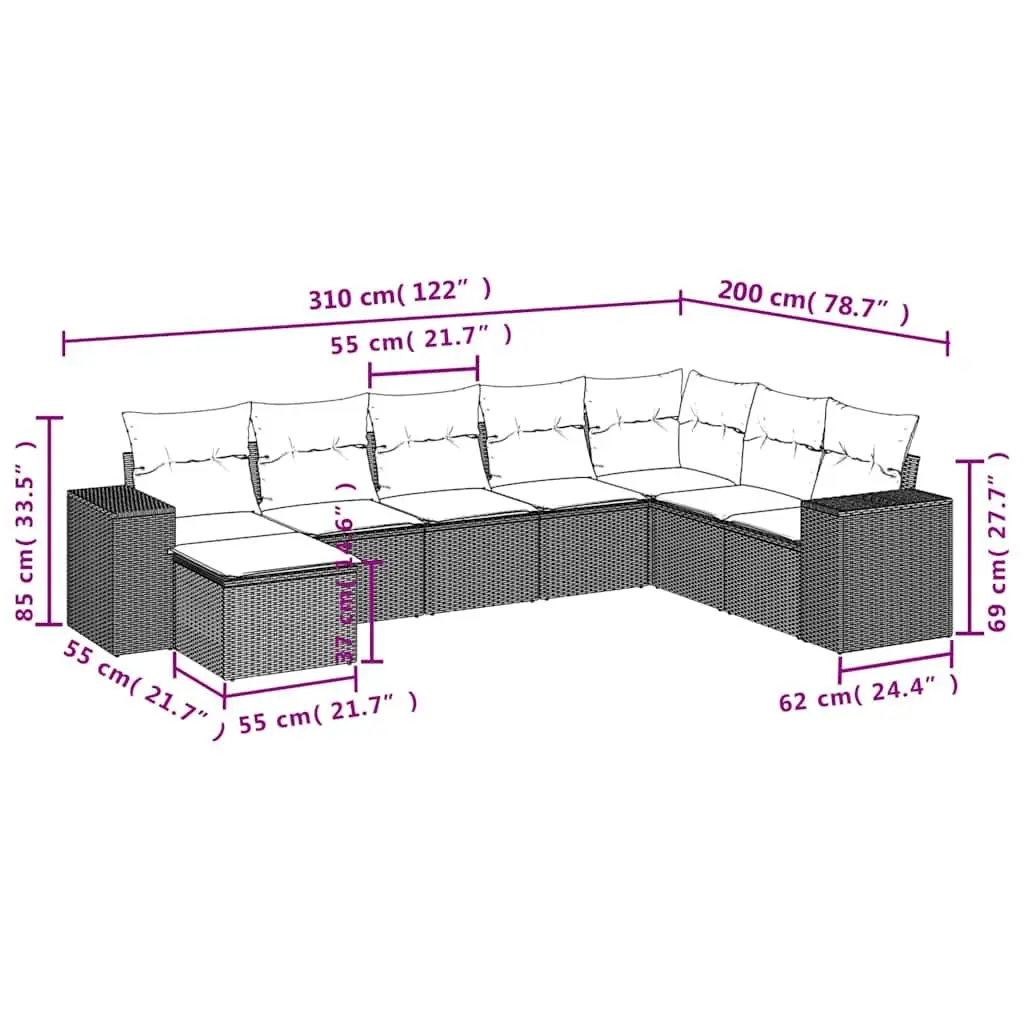Modular Black Rattan 8 Piece Outdoor Garden Sofa Set with Cushions for Patio and Backyard