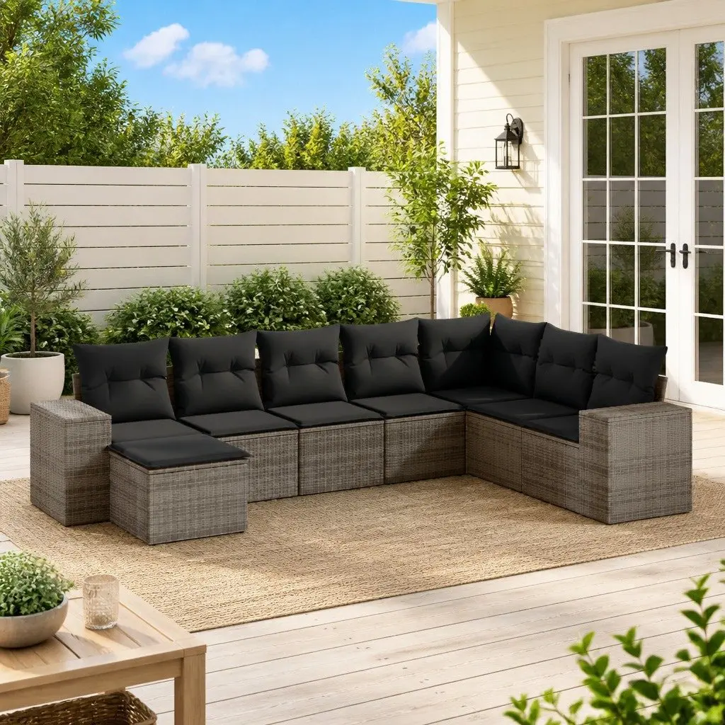 Outdoor Furniture Modular Garden Sofa Set Grey PE Rattan 8 Piece Lounge Suite