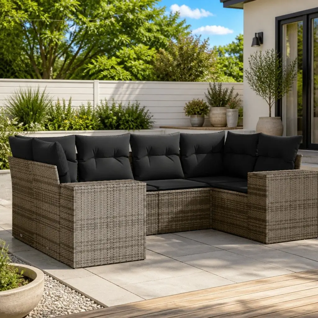6 Piece Garden Sofa Set Outdoor Furniture Patio Conversation Grey Cushions