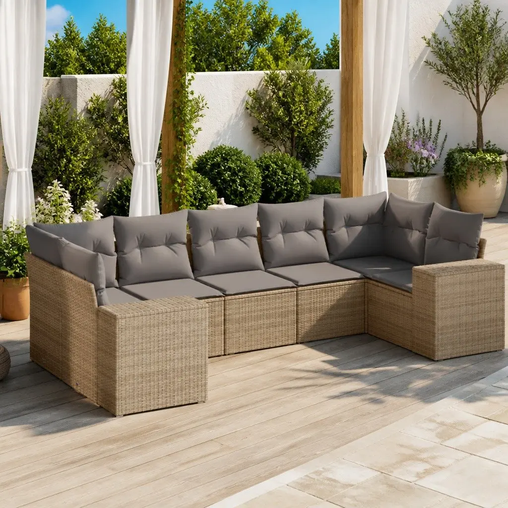 7 Piece Modular Outdoor Garden Sofa Set with Cushions Beige