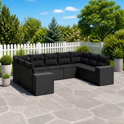 Garden Sofa Set 9 Piece Outdoor Furniture Black Poly Rattan Patio Cushioned