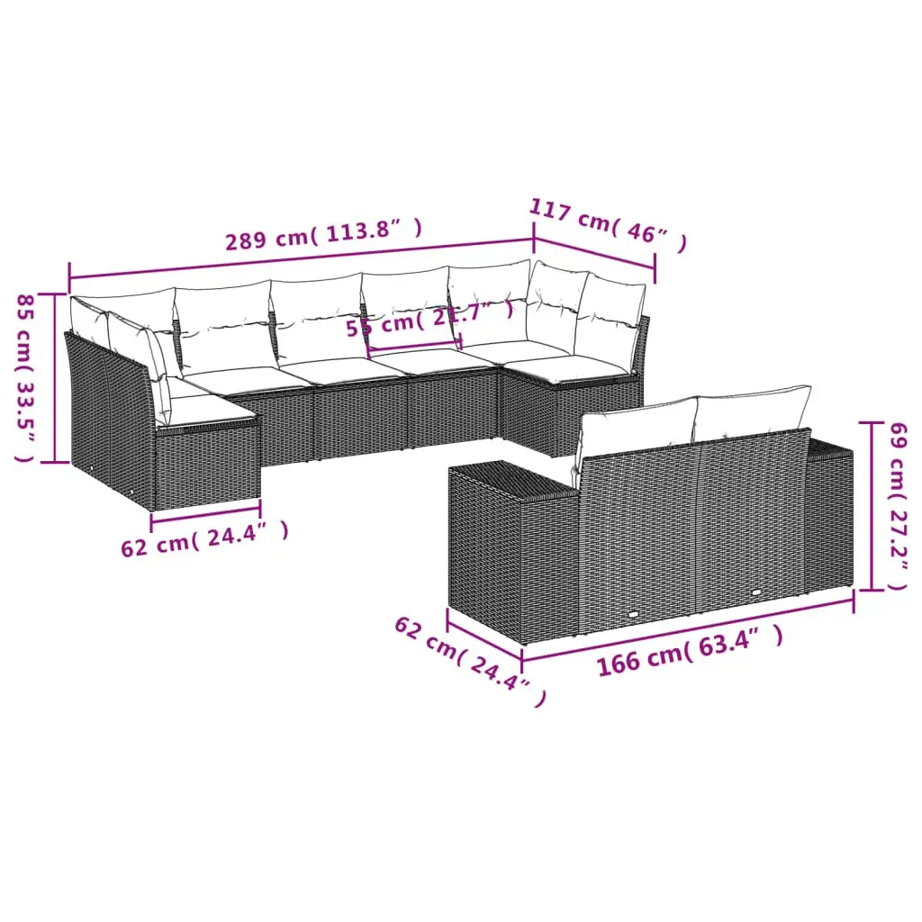 Garden Sofa Set 9 Piece Outdoor Furniture Grey Poly Rattan Modular Patio Seating