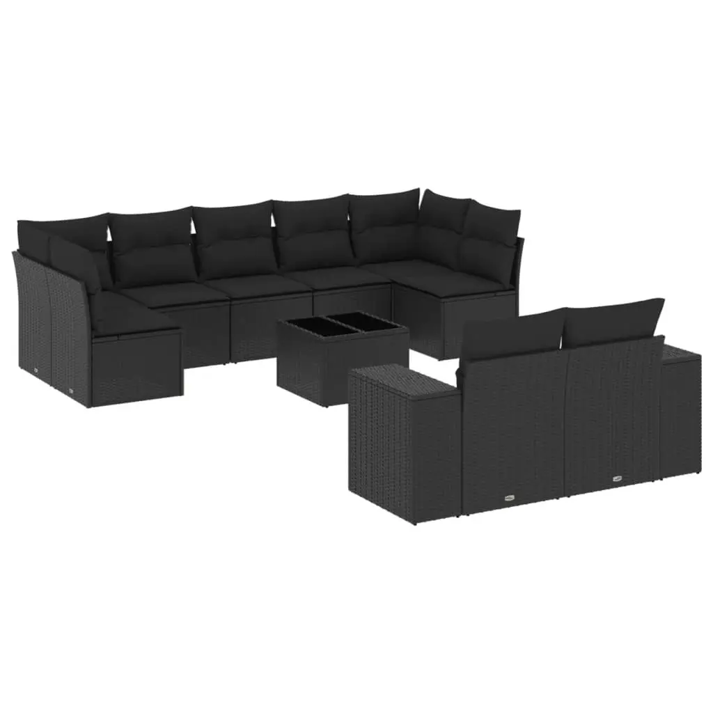 Outdoor Patio Sofa Set 10 Piece Black Garden Furniture Rattan Cushions Modular