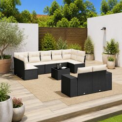 Outdoor Garden Sofa Set 10 Piece Black Poly Rattan Furniture Patio Lounge with
