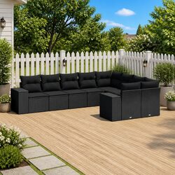 9 Piece Outdoor Garden Sofa Set with Cushions Black Patio Furniture Modular