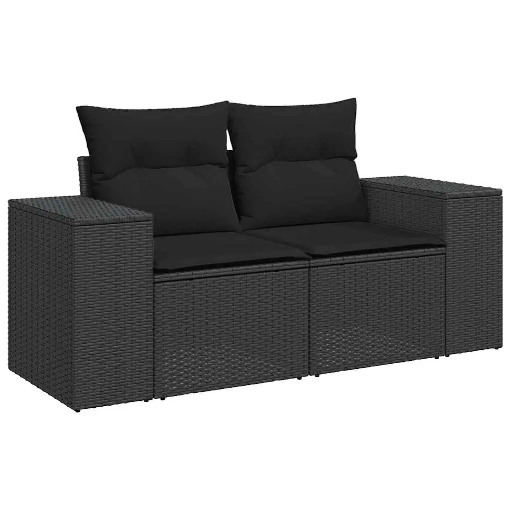 9 Piece Modular Outdoor Garden Sofa Set with Cushions Black PE Rattan