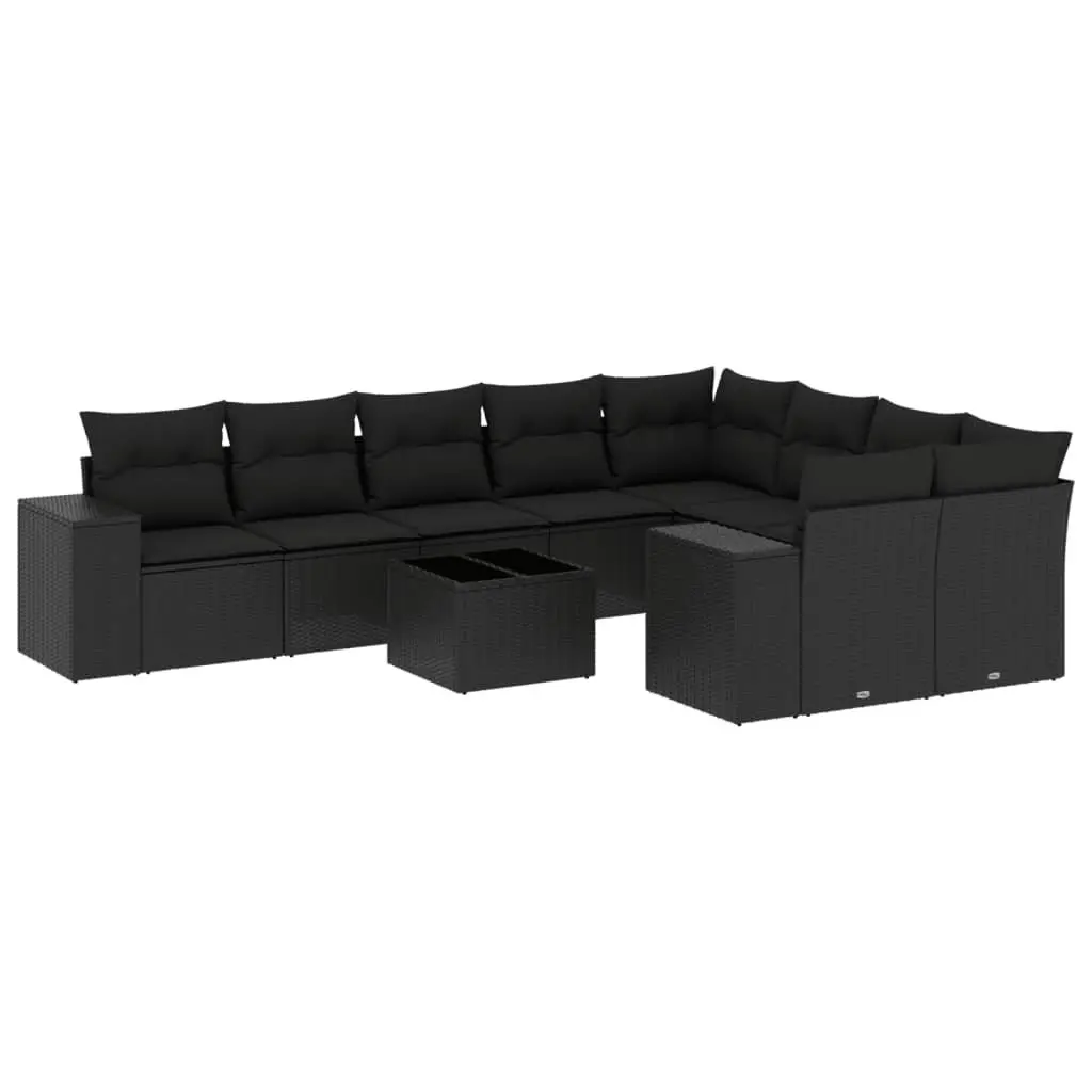 Garden Sofa Set 10 Piece Outdoor Furniture Black Poly Rattan Modular Patio