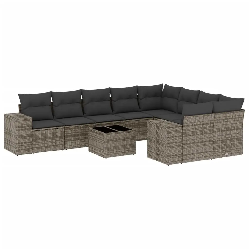 Garden Sofa Set 10 Piece Outdoor Furniture Grey Poly Rattan Patio Seating