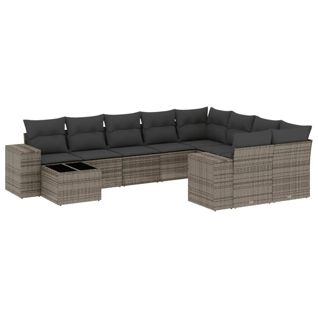 Garden Sofa Set 10 Piece Outdoor Furniture Grey Poly Rattan Modular Patio
