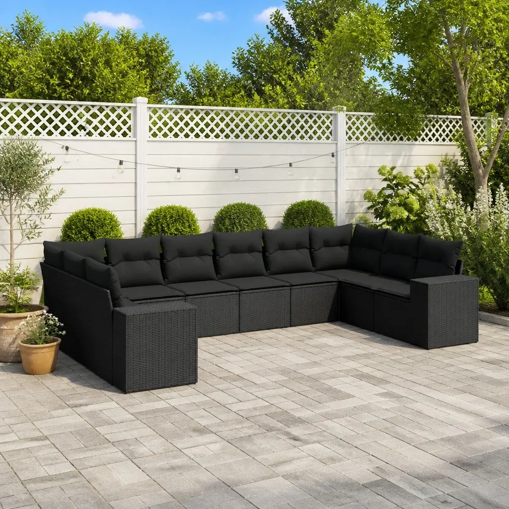 Garden Sofa Set Black Modular 10 Piece Outdoor Furniture with Cushions