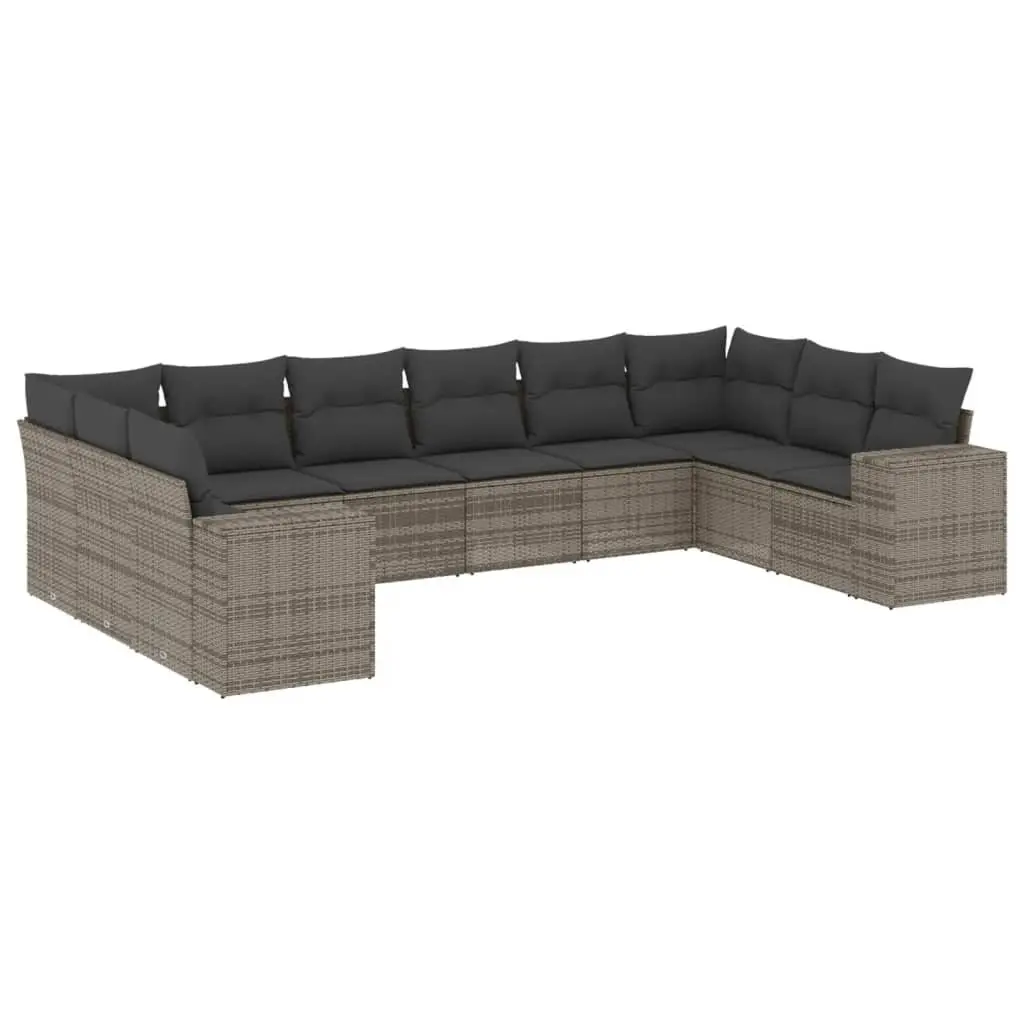 Garden Sofa Set 10 Piece Outdoor Furniture with Cushions Grey Rattan Patio