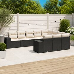 10 Piece Garden Sofa Set with Cushions Black Outdoor Furniture Patio Seating
