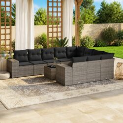 Garden Sofa Set 11 Piece Outdoor Furniture Grey Poly Rattan Patio Lounge with