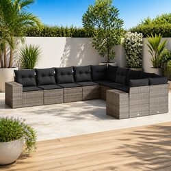 Garden Sofa Set 10 Piece Outdoor Furniture Grey Poly Rattan Patio Seating with