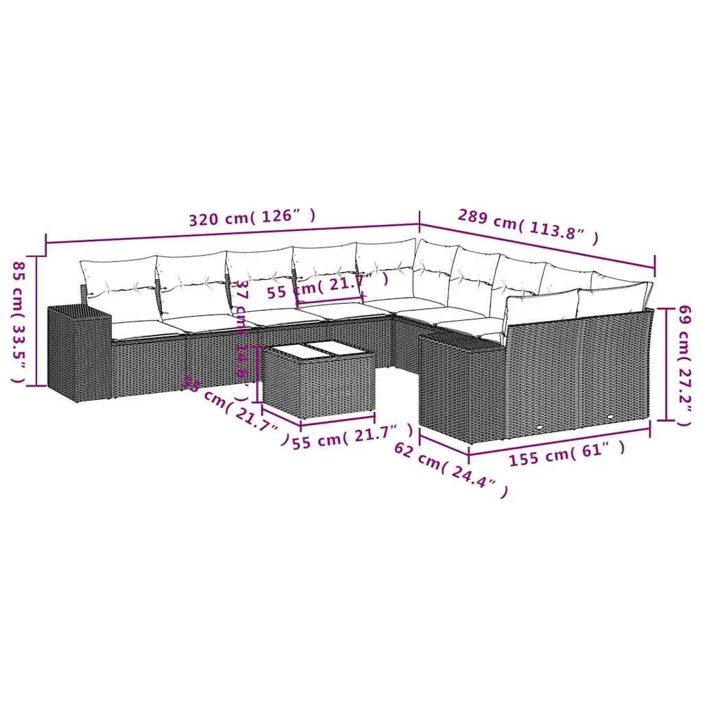 11 Piece Garden Sofa Set for Outdoor Enjoyment