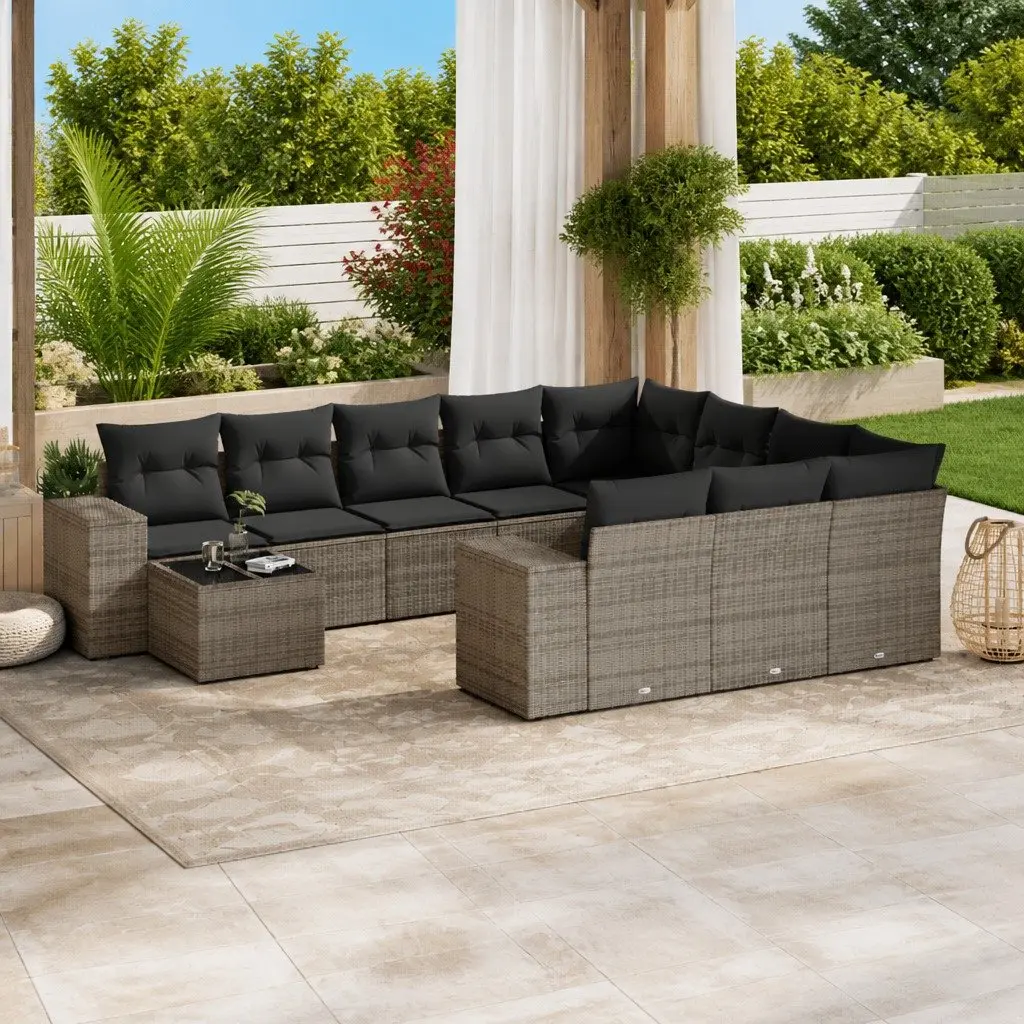 Outdoor Furniture Modular Garden Sofa Set Grey 11 Piece Poly Rattan