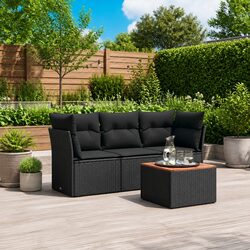 4 Piece Outdoor Garden Sofa Set with Cushions Black Poly Rattan Patio Furniture