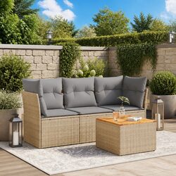 Garden Sofa Set 4 Piece Outdoor Furniture Beige Cushions Patio Sectional