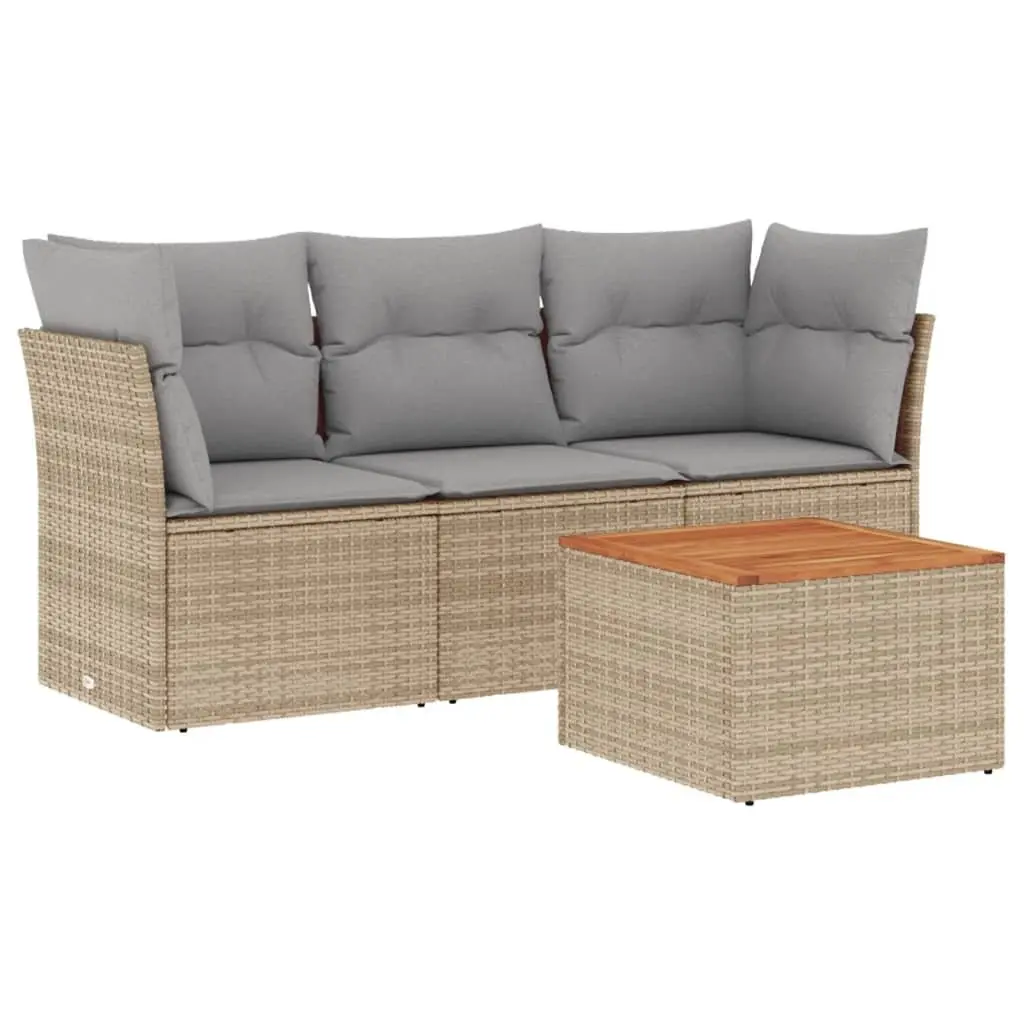Garden Sofa Set 4 Piece Outdoor Furniture Beige Cushions Patio Sectional