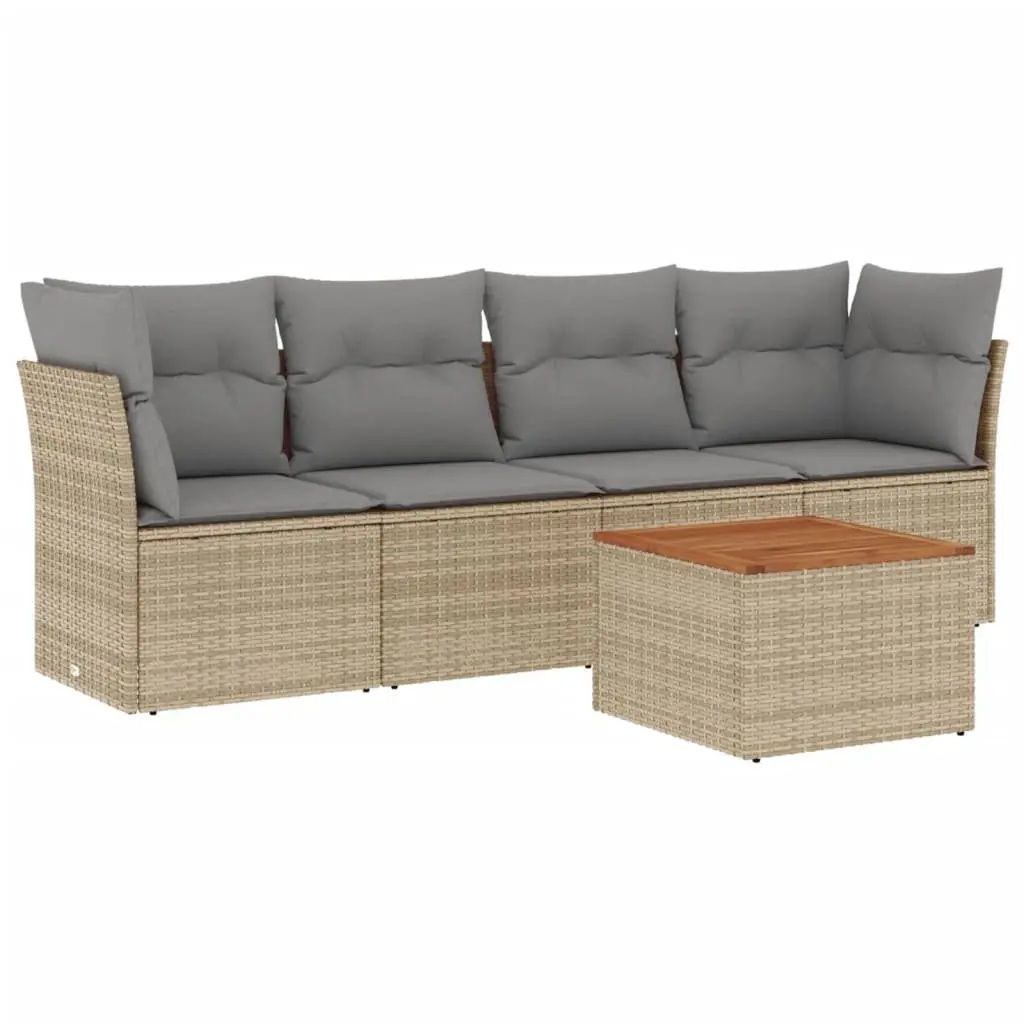 Garden Sofa Set 5 Piece Outdoor Furniture Patio Beige Poly Rattan with Cushions
