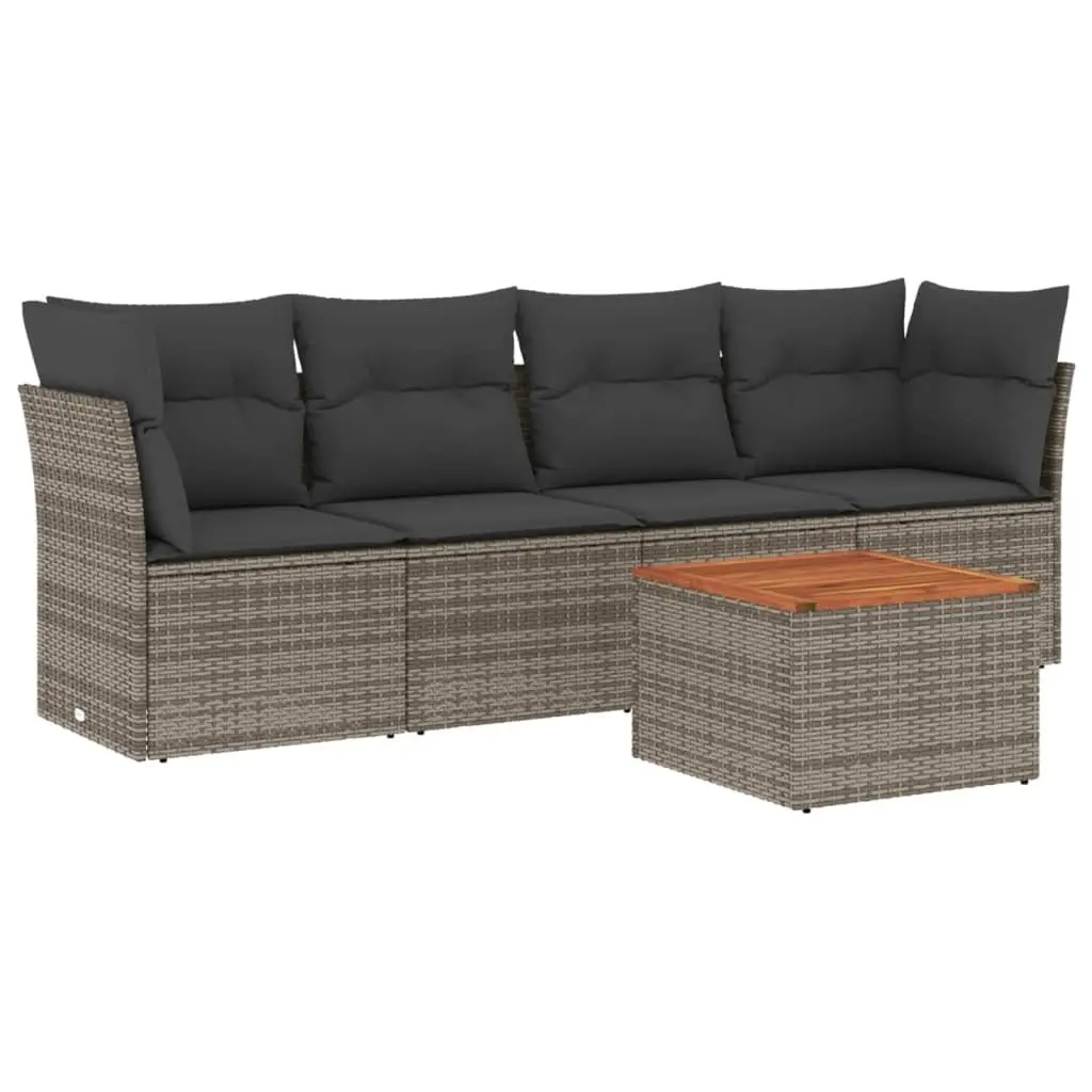 Garden Sofa Set 5 Piece Outdoor Furniture Grey Poly Rattan Cushions Patio